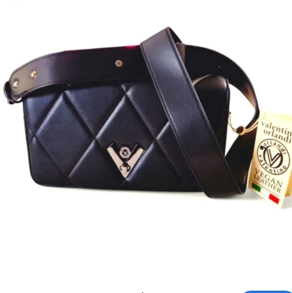 Valentino Orlandi Black Quilted NWT. VEGAN LEATHER.  Gun metal - Picture 1 of 10